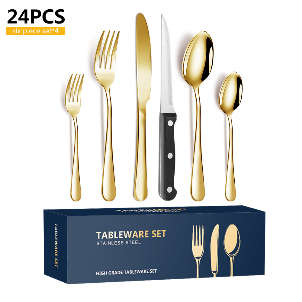 Cross-Border Amazon Hot Pattern Stainless Steel Tableware 24-Piece Set Creative Printing Western Food/Steak Knife, Fork and Spoon Suit