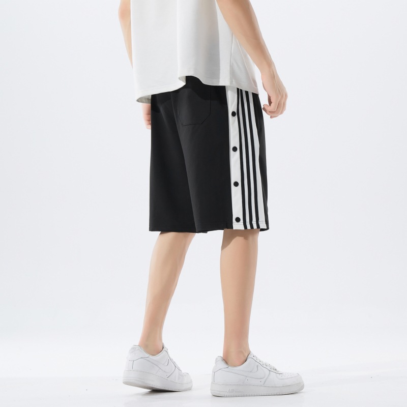 夏季大码三条杠阿迪排扣短裤男运动裤潮流宽松痞帅休闲五分裤子