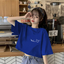 夏韩版短袖T恤女新款设计感小众露脐短款甜辣妹百搭印花上衣ins潮