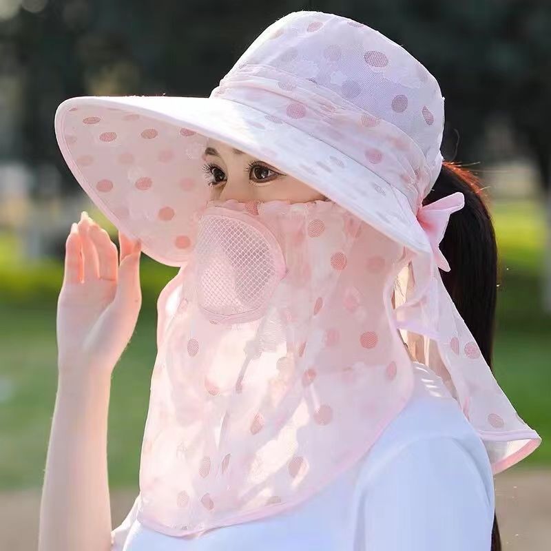 Summer Women's Sun Hat Korean Style Big Brim Mask Shawl Hat Breathable Mesh Sun Protection Hat Outdoor Tea Picking Hat Tea Picking Hat