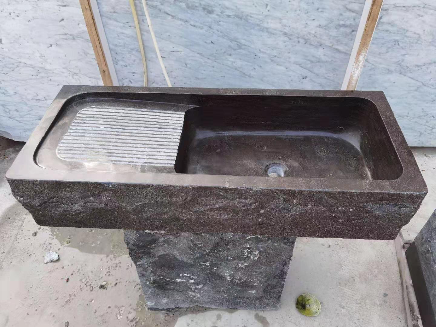 石头拖把池阳台卫生间家用石材拖布池艺术庭院公园户外墩布拖把池