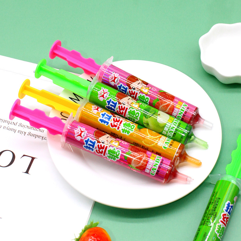 网红零食针管造型糖果批发果酱液体糖儿童年货零食果味盒装拉丝糖