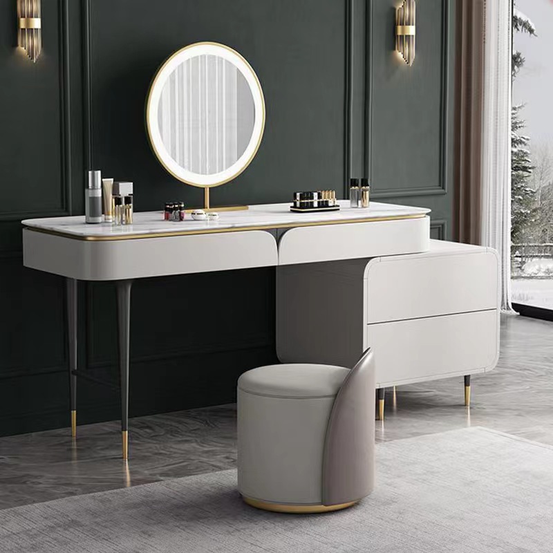 极简风岩板梳妆台收纳柜一体卧室现代简约轻奢高级网红极简化妆桌