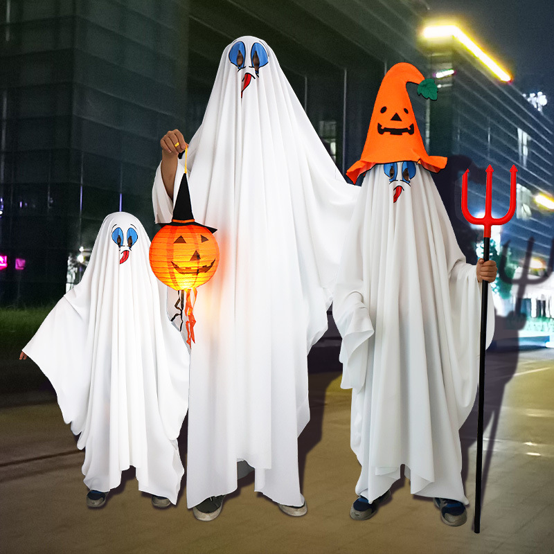 万圣节儿童服装幽灵服饰男童女童装扮cos服 白色恐怖衣服披风道具