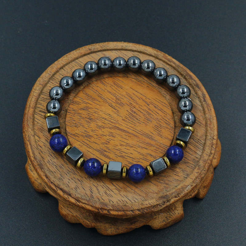 跨境饰品黑胆石手串男士绿松石虎眼石青金石方形磁石串珠手链新品