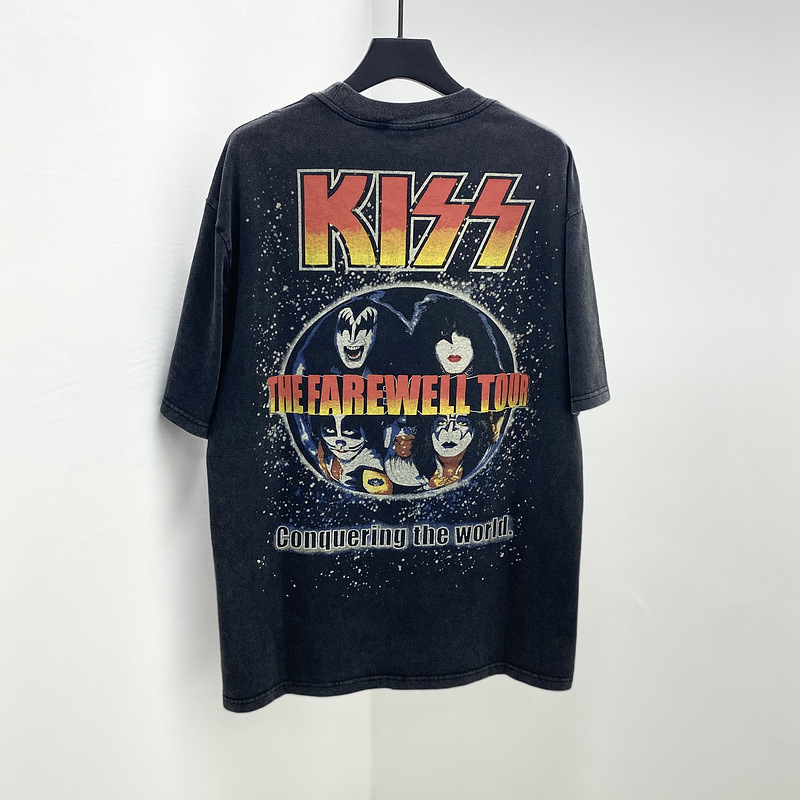 kiss重金属摇滚乐队"圣诞巡演限定vintage古着水洗做旧短袖t恤