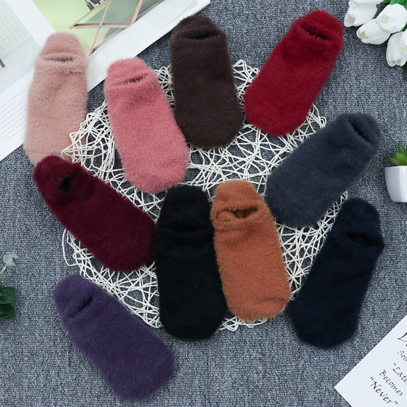 mink fur socks women‘s boat socks short winter winter winter thermal home wear sleeping socks