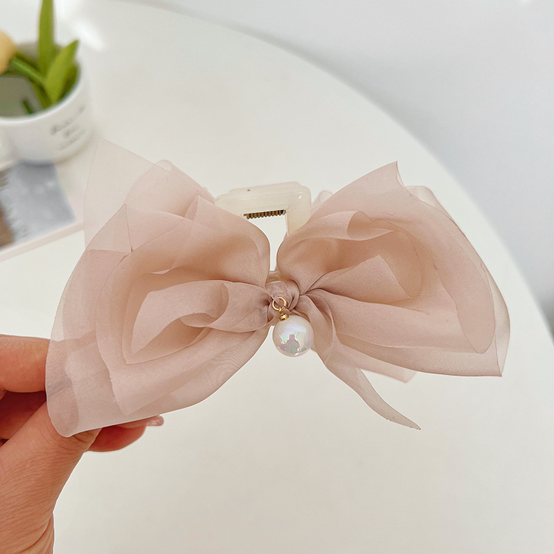 Internet Celebrity Same Mesh Fabric Bow Claw Clip Sweet Super Fairy Back Head Shark Clip All-Match out Hair Accessories for Women