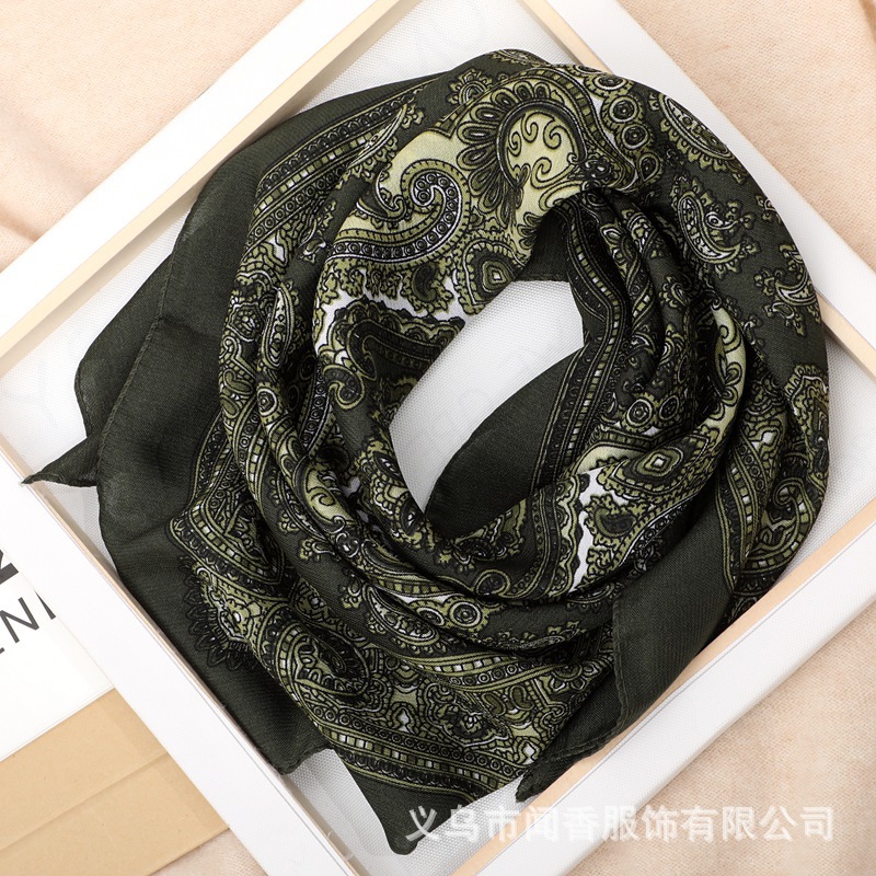 70 Square Scarf Ethnic Style Totem Cashew Cotton Yarn Scarf for Middle-Aged and Elderly People Headcloth Sun Protection Keeping Warm Thin Scarf Silk Scarf
