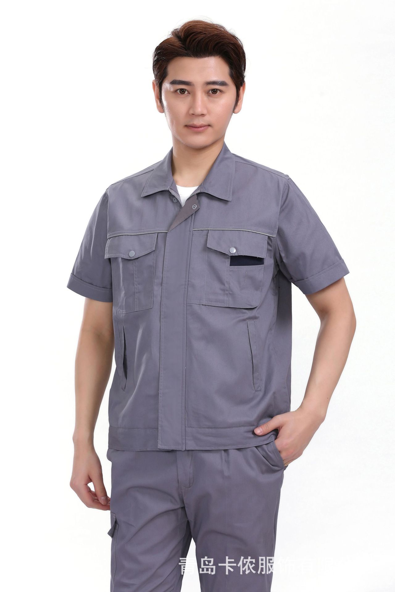 夏季劳保服装套装短袖车间透气工装批发纯棉厂服工作服男薄款工衣