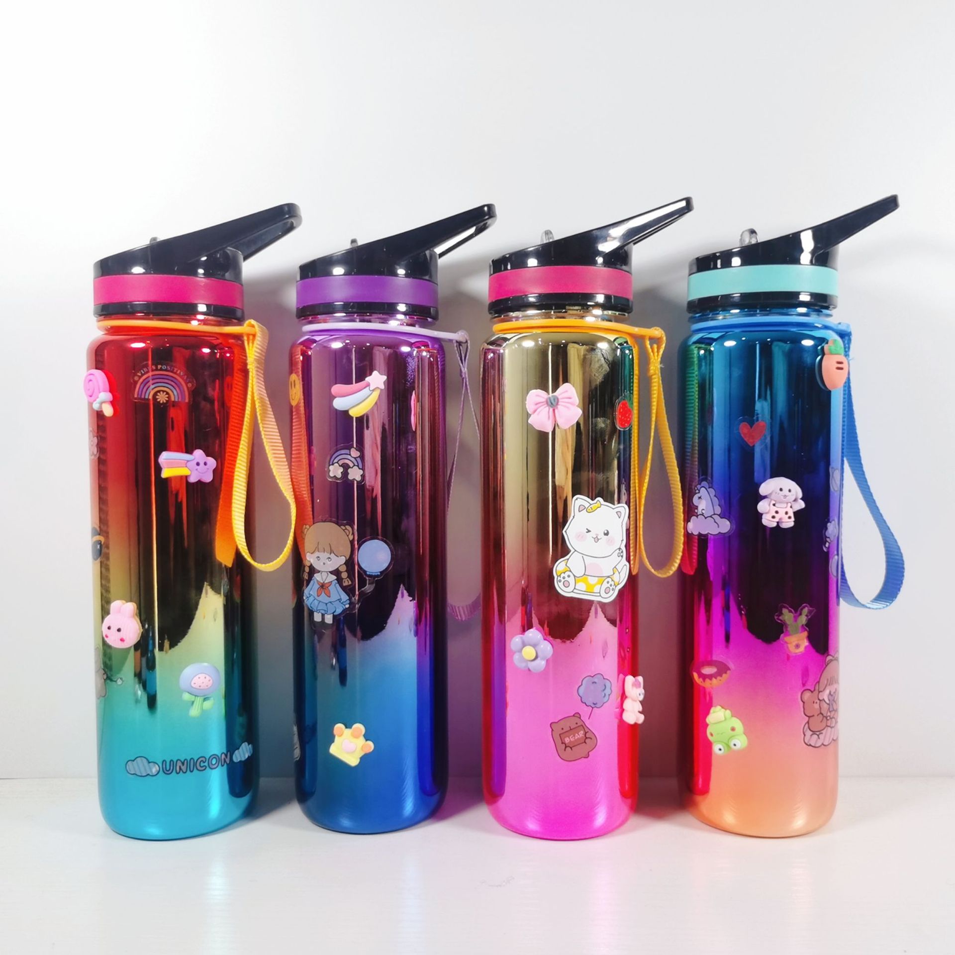 Spot High-End Electroplating Sports Cup 1600ml Water Cup Good-looking Gradient Electroplating Fitness Bounce Sports Bottle