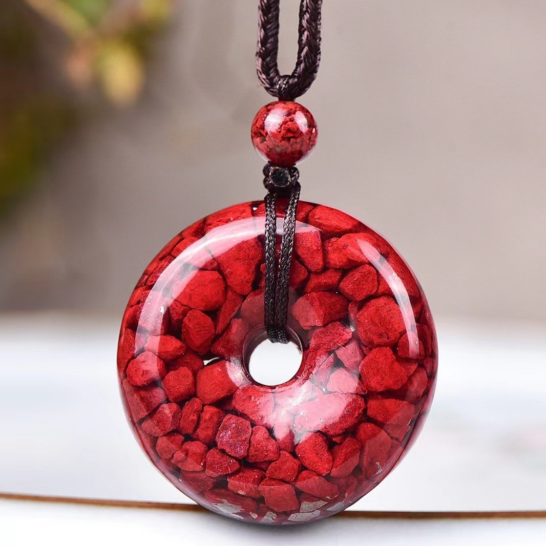 Natural Raw Ore Crystal Sand Safety Buckle Cinnabar High-Content Pendant All-Match Gift Men's and Women's Birth Year Pendant Jewelry