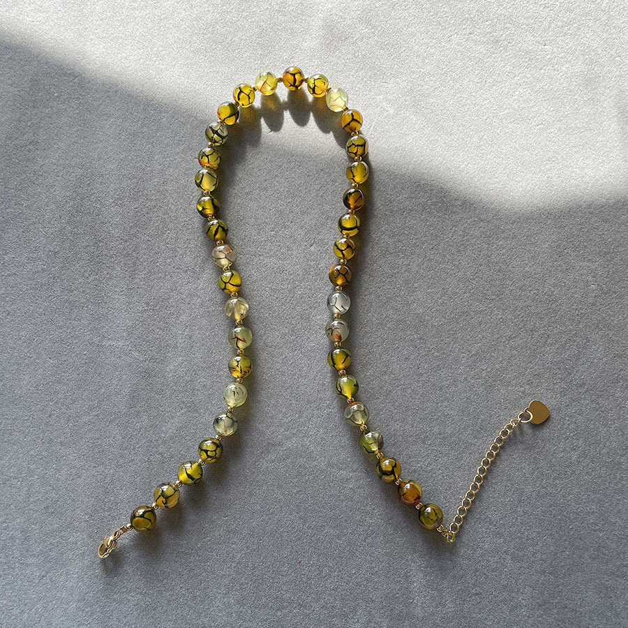 天然黄色龙纹石手工串珠项链文艺复古设计美拉德色系梦幻项链女