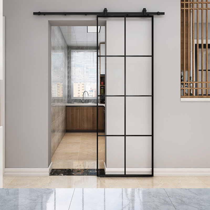 卫生间谷仓门北欧吊轨厕所玻璃推拉门钛镁铝合金极窄边框移门