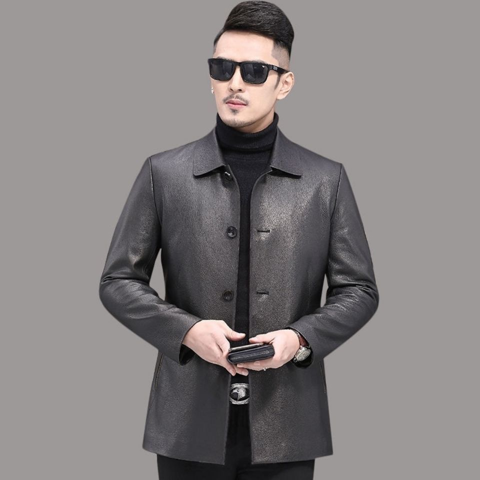 头层鹿皮皮夹克男士2020新款真皮皮衣男短款翻领商务休闲中年外套
