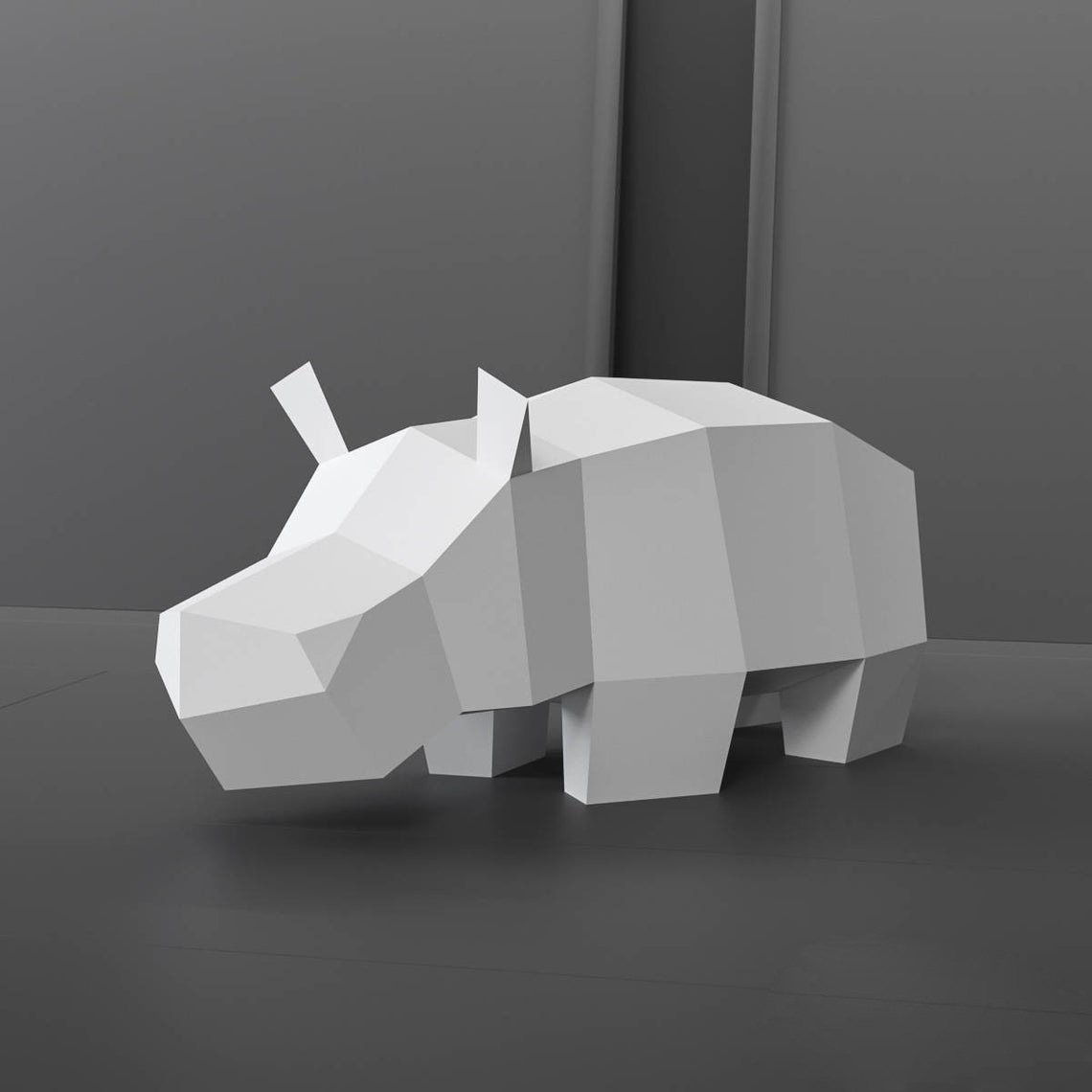 可爱河马 动物3d纸模型diy手工纸模摆件挂饰玩具几何折纸立体构成