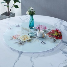 餐桌转盘钢化玻璃圆桌面工艺贴画玻璃转盘旋转圆盘饭店家用玻璃盘