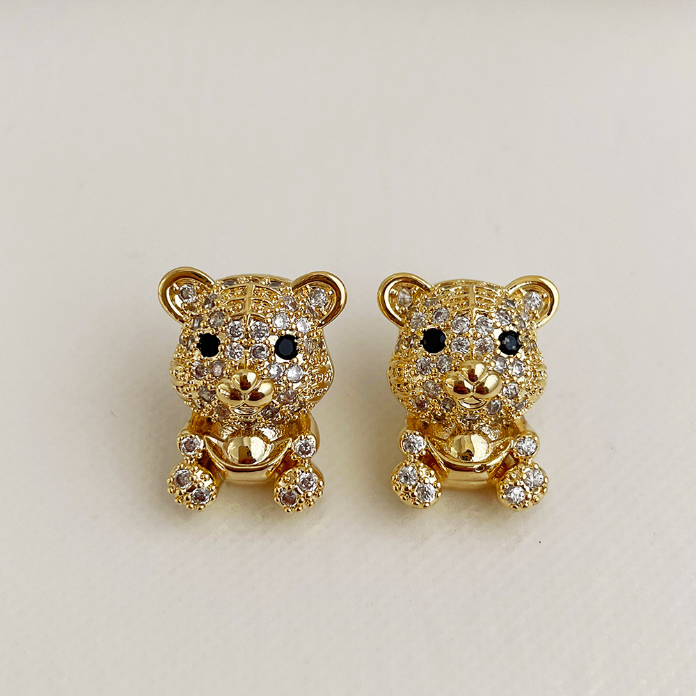 2022新款重工微镶锆石小老虎耳环女简约个性本命年创意耳钉耳饰品