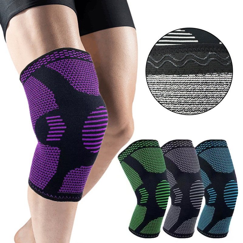 尼龙针织护膝3d立体编织弹力压缩护腿套篮球健身跑步骑行运动护膝
