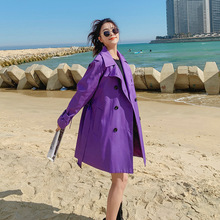 实拍2023紫色风衣外套女中长款秋季小个子设计感韩系chic工装大衣