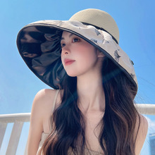 夏季新款韩版遮脸女遮阳帽紫外线渔夫帽蝴蝶结黑胶透气防晒太阳帽