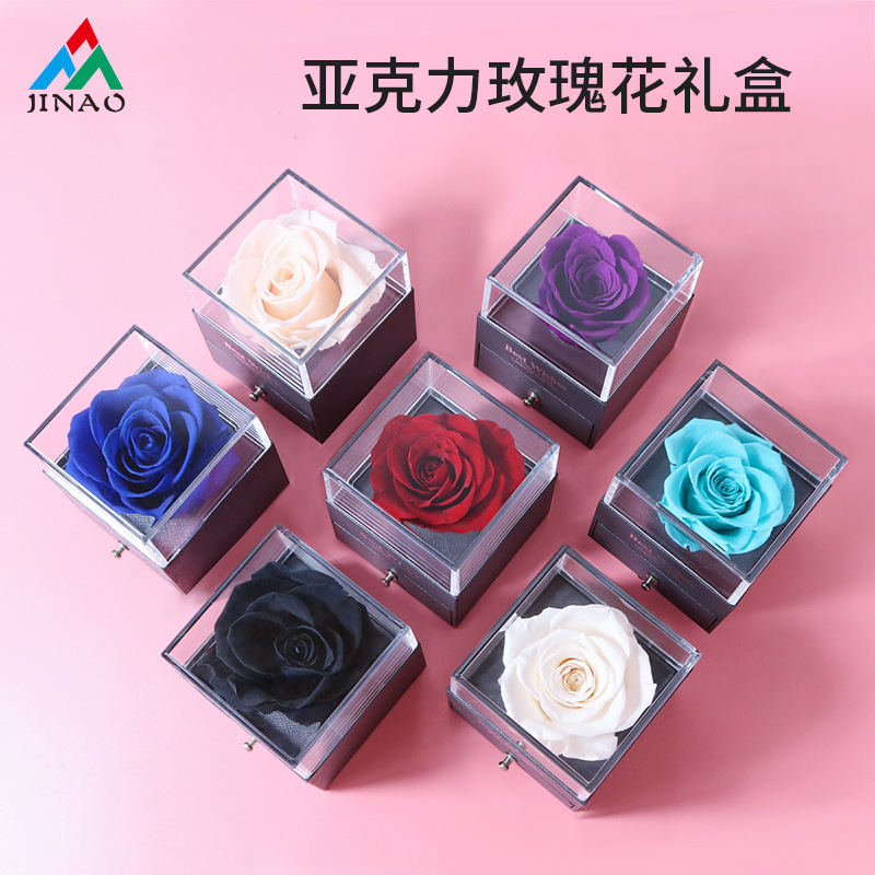 Cross-Border Eternal Flower Acrylic Jewelry Box Single Rose Jewelry Gift Box Drawer Necklace Packaging Box Wholesale