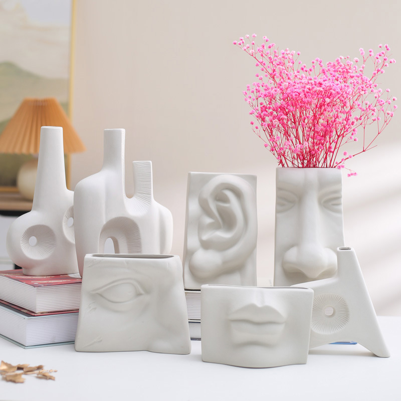 INS Nordic Ceramic Vase Modern Minimalist Art Decoration Creative Decoration Face Facial Features Hydroponic Flower Container