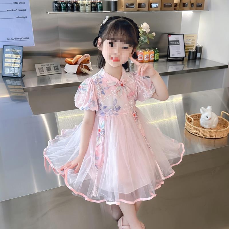 表演服薄款连衣裙季子夏装网红裙洋气宝宝旗袍公主女童短袖夏碎花