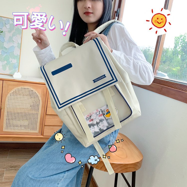 2022 Spring and Summer New Japanese Ins Style Cute Sweet Contrast Color Fresh Soft Girl Student Transparent Backpack