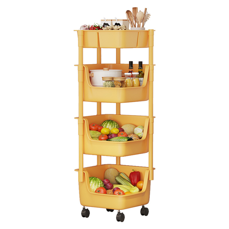 Kitchen Shelf Household Floor Trolley Multi-Layer Vegetable Basket Multi-Functional Seasoning Storage Shelf Household Complete Collection