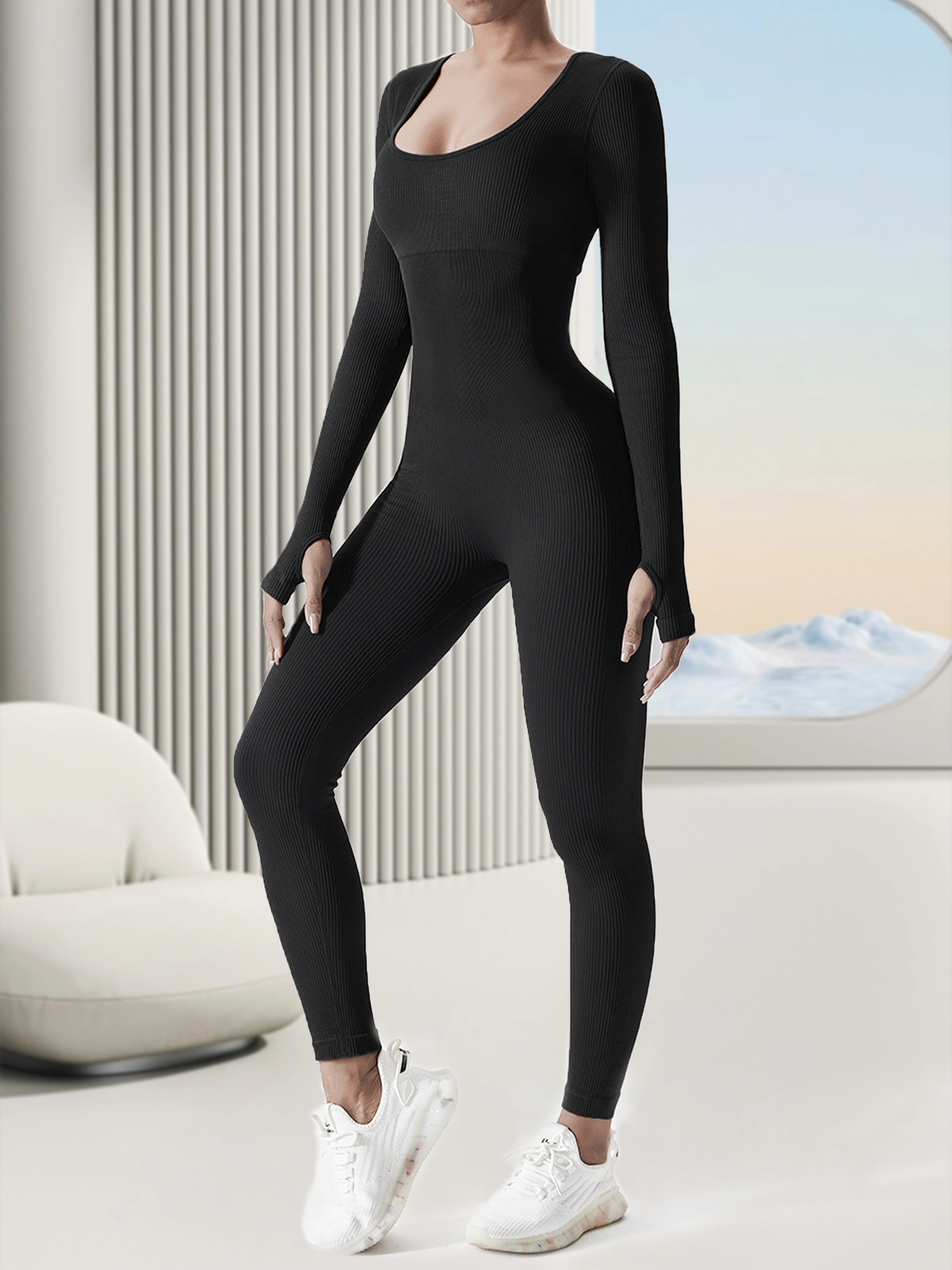 运动紧身女装连体衣秋冬新品修身锦纶健身连体瑜伽紧身衣长袖长裤