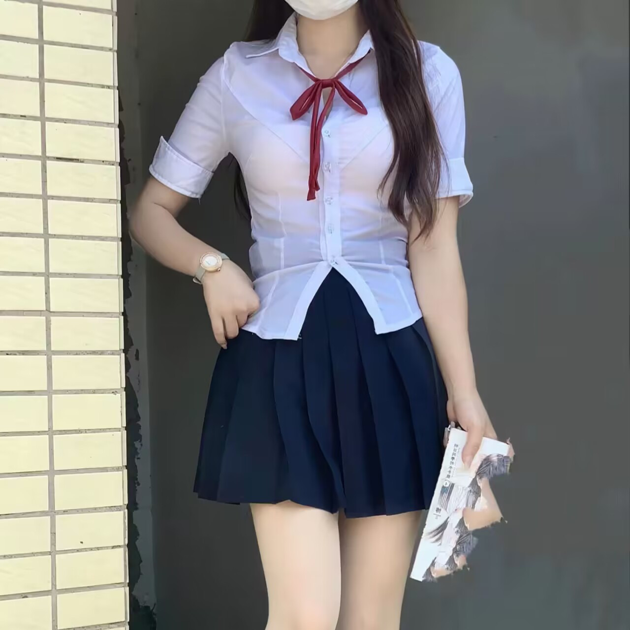 jk制服2023新款夏季纯欲风辣妹短袖百搭学院风修身jk衬衫收腰衬衫