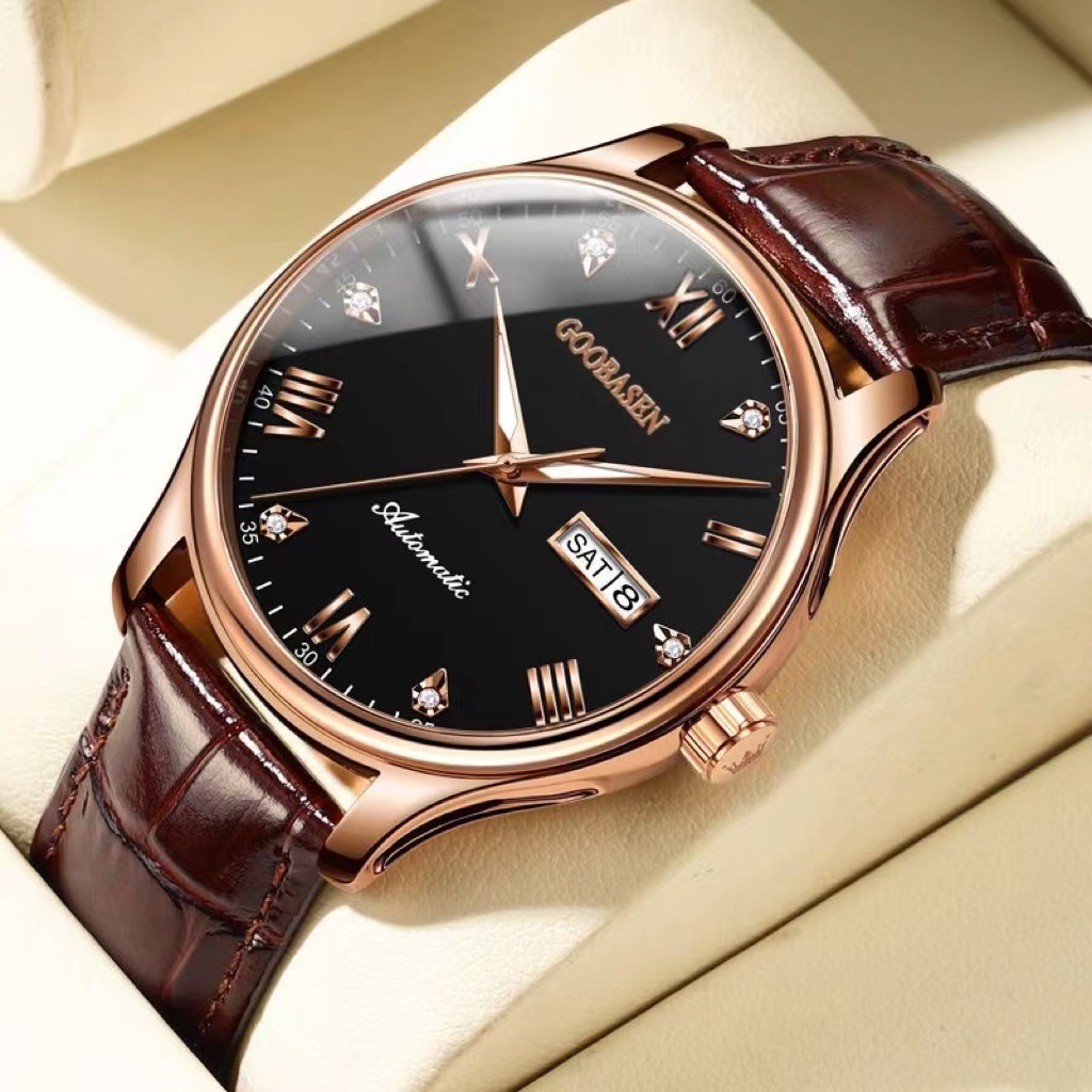 古柏森男士腕表镶钻超薄夜光防水双日历经典百搭直播一件可代发