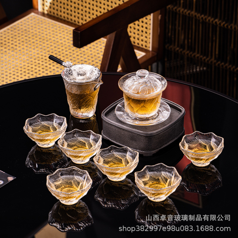 原矿水晶玄冰盖碗日式高端茶具防烫泡茶器家用泡茶碗手作套装送礼