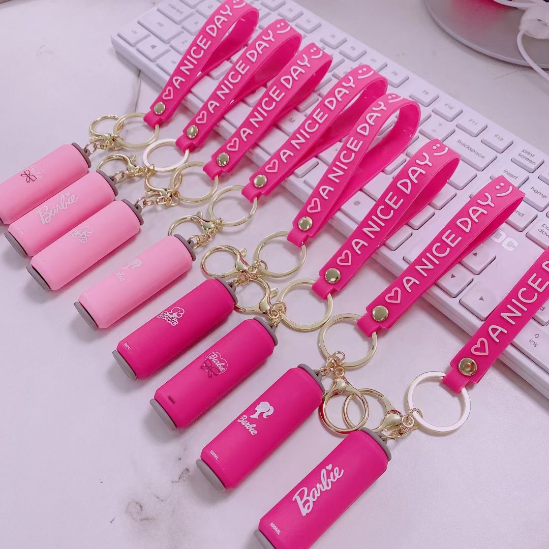 Cross-Border Hot Pink Barbie Keychain Couple Cute Barbie Pendant Creative Cans Key Chain Wholesale