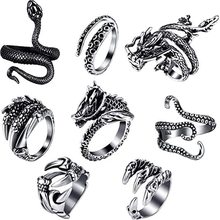 2021亚马逊爆款复古龙蛇动物开口戒指章鱼鹰爪8件套装戒指饰品