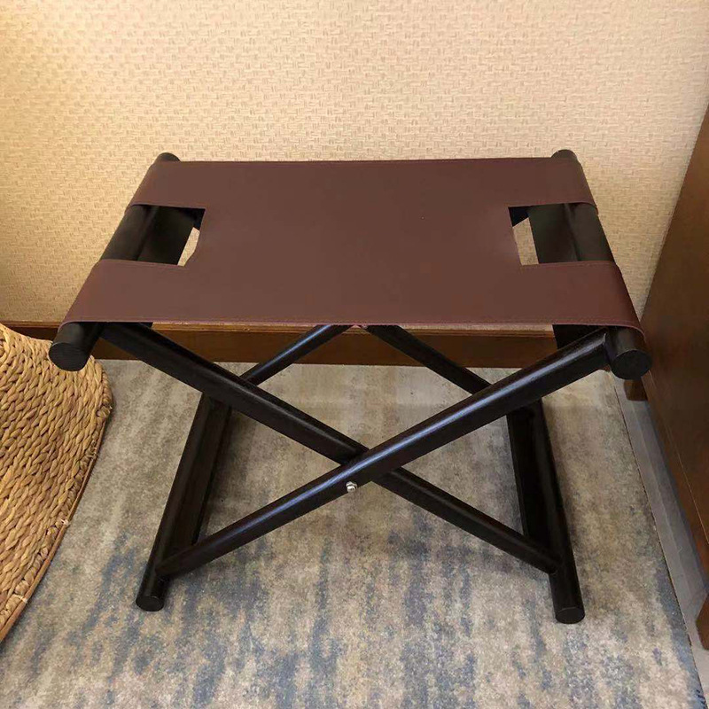 酒店客房行李架中式实木马鞍皮简约现代行李箱置物架客房专用家具