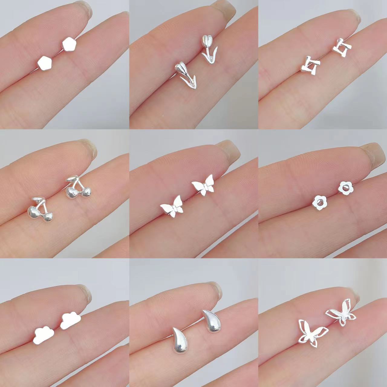 925 silver stud earrings female student niche simple design high-end earrings 2023 new fashion ins style earrings