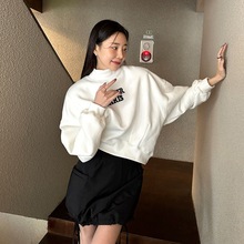 韩国女装东大门秋冬 半高领字母刺绣加绒长袖卫衣