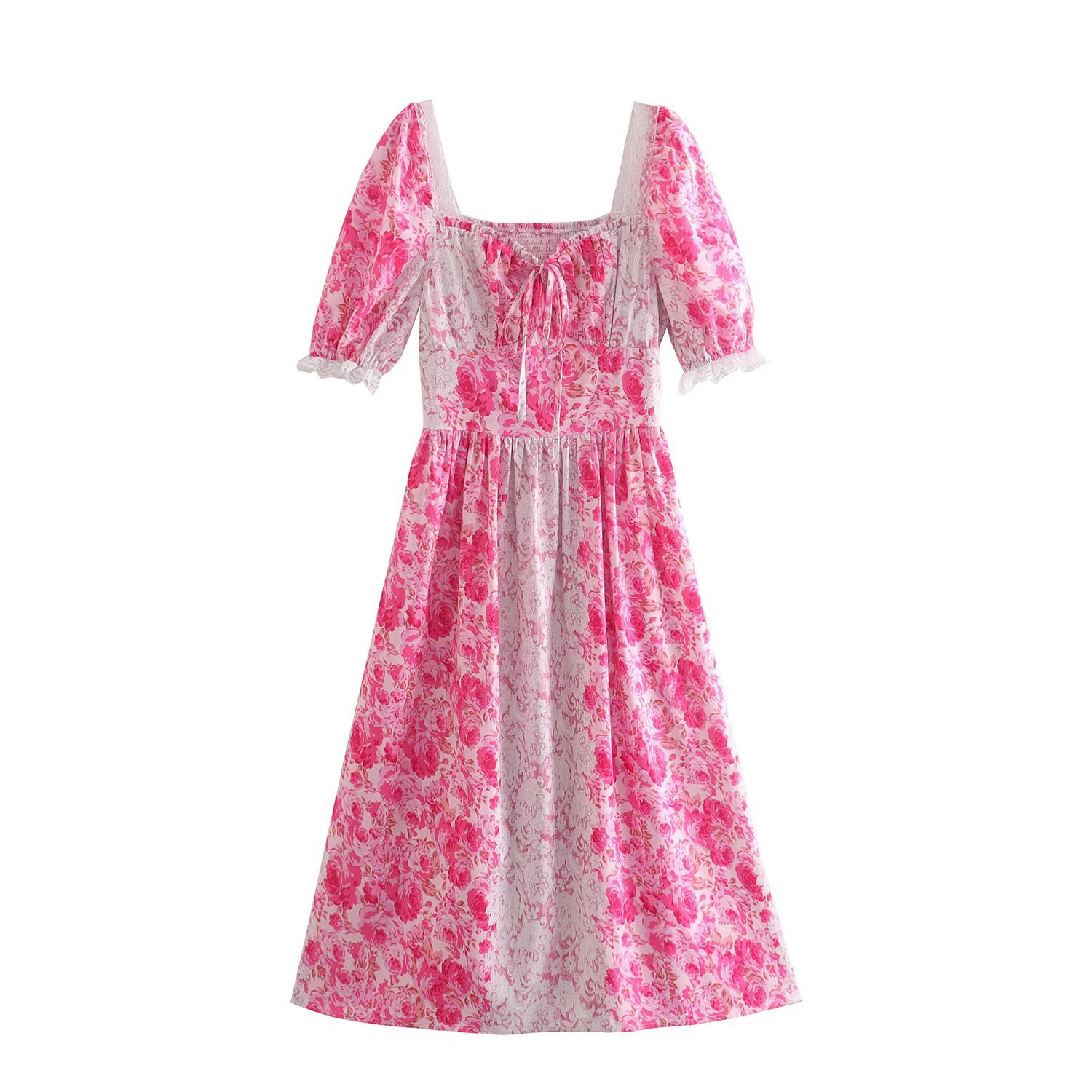 泡泡袖连衣裙粉色春装