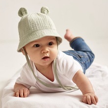 2021婴儿纯棉盆帽 欧美宝宝新款兔耳朵渔夫帽 纯色遮阳帽跨境ins