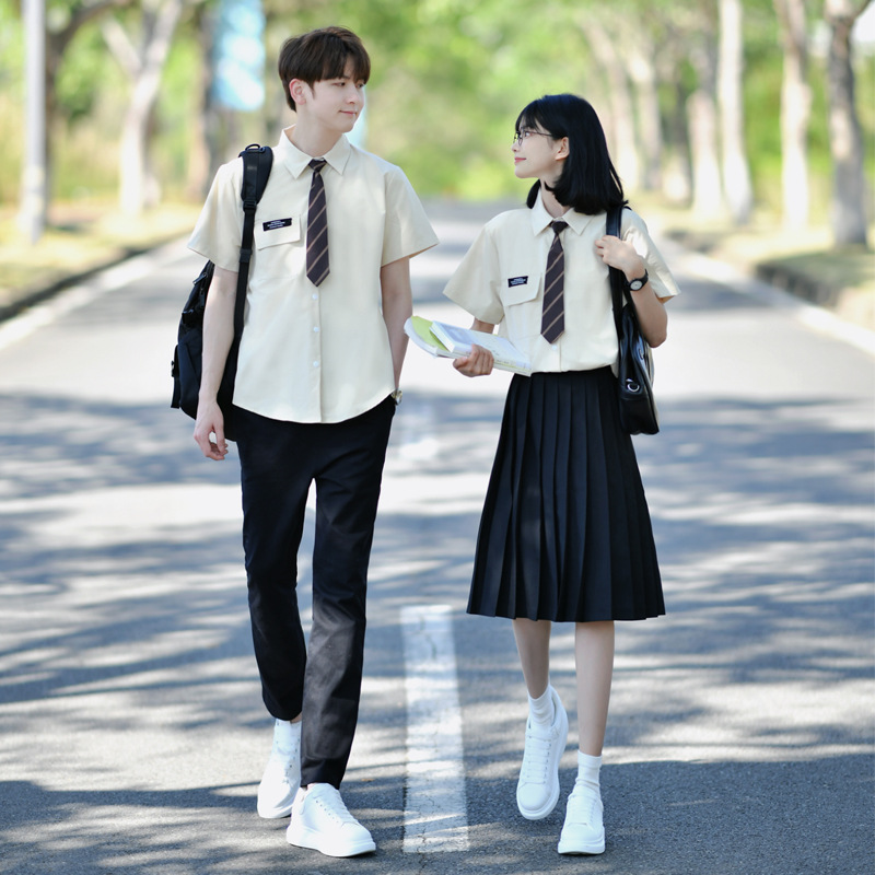 初三毕业照班服学院风小学生夏季短袖衬衣高中生jk制服套装演出服