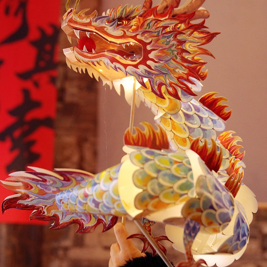 清明端午节龙年舞龙灯笼 复古风中国龙形宫灯diy纸龙发光花灯