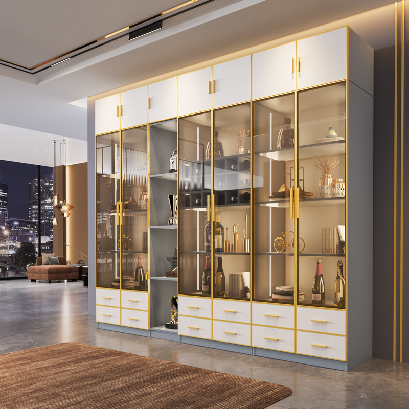 现代客厅家用转角轻奢餐厅组合大储物酒柜子玻璃门靠墙小型展示柜