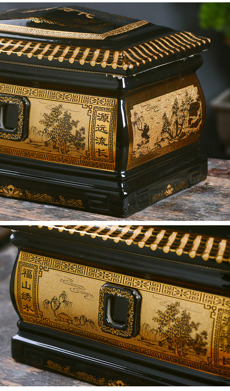 乌金福泽万代 陶瓷骨灰盒陶瓷骨灰盒丧事骨灰罐祭祀殡葬用品批发