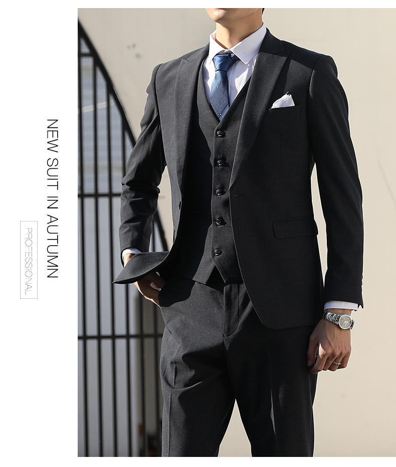 韩版西服男士套装宴会结婚新郎伴郎西装上班族职业正装四件套西装