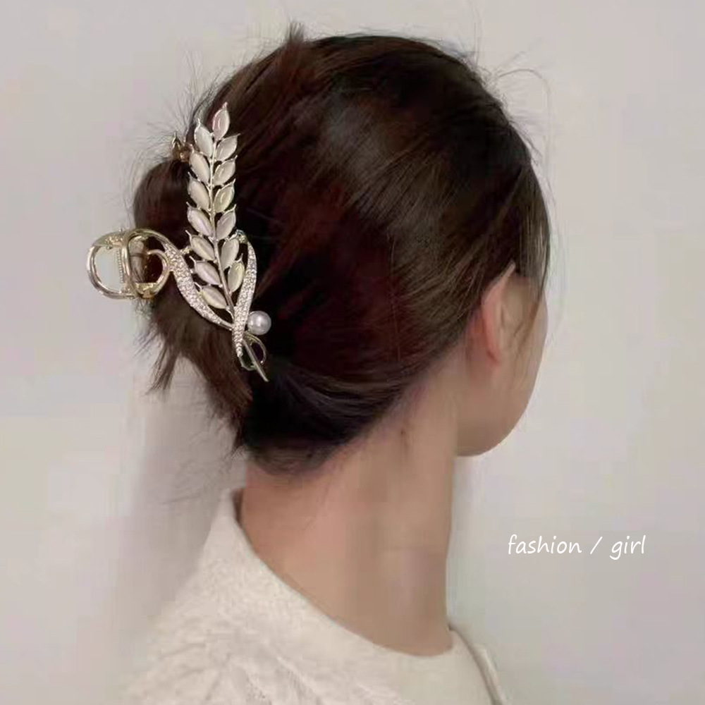 Elegant Golden Wheat Grip Large Hair Clip Chinese Style Elegant Hairpin Back Head High-Grade Ancient Style Shark Clip