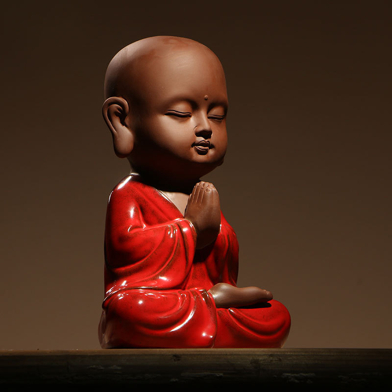 陶瓷沙弥办公室坐佛禅意祈福小和尚工艺品中式玄关装饰摆件批发