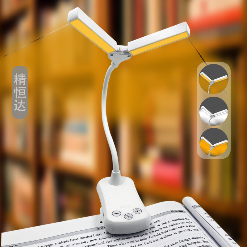 Creative Double-Headed Rechargeable Small Book Light Three-Button Touch Music Lamp Eye Protection Clip Book Lamp Reading Light in Stock