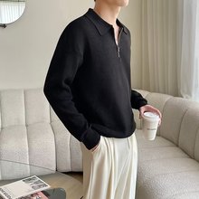 韩版潮流拉链毛衣男士翻领韩版潮流休闲长袖纯色针织衫上衣外套